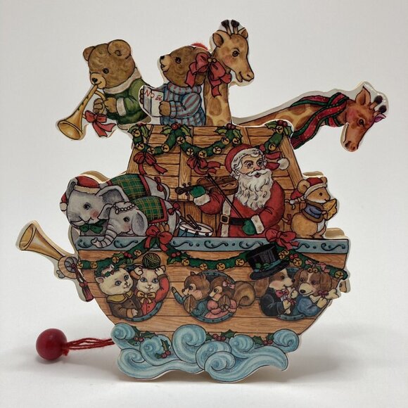 Santa Claus Ark & Animals and Jumping Jack Pull String Vintage Wood Ornaments - Picture 2 of 10